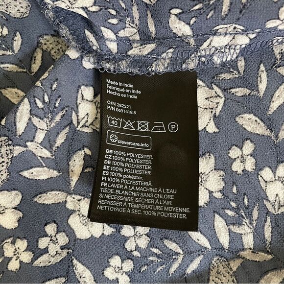 H&M Floral Sleeveless Button Down Shirt sz 2 Slate Blue Relaxed Oversized Blouse - Picture 10 of 11